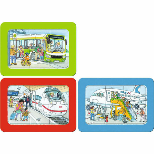 Ravensburger my first puzzles Wieso? Weshalb? Warum? Unterwegs mit Bus, Bahn und Flugzeug, Puzzle, Kinderpuzzle, 3 x 6 Teile, 12004039
