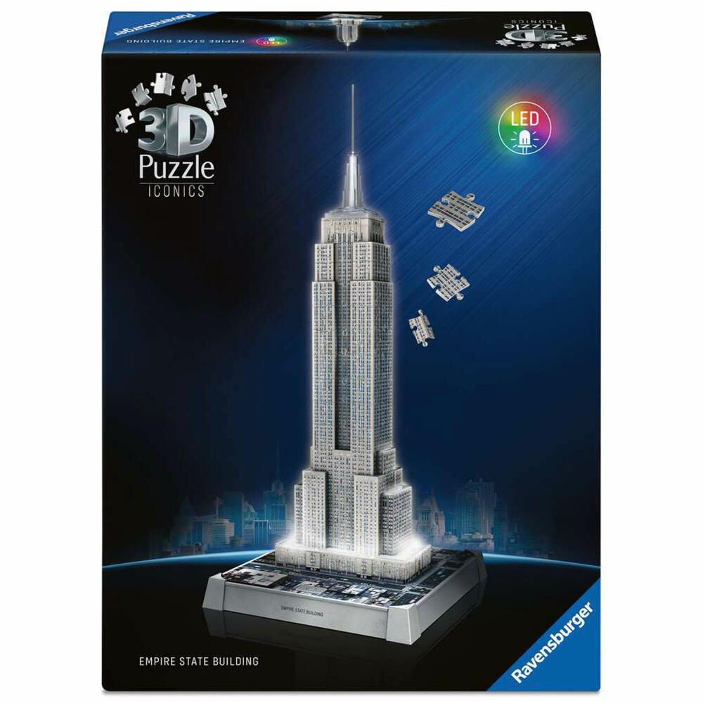 Ravensburger 3D Puzzle Iconics Empire State Building - mit Licht, Bauwerke, 216 Teile, ab 10 Jahren, 12008026