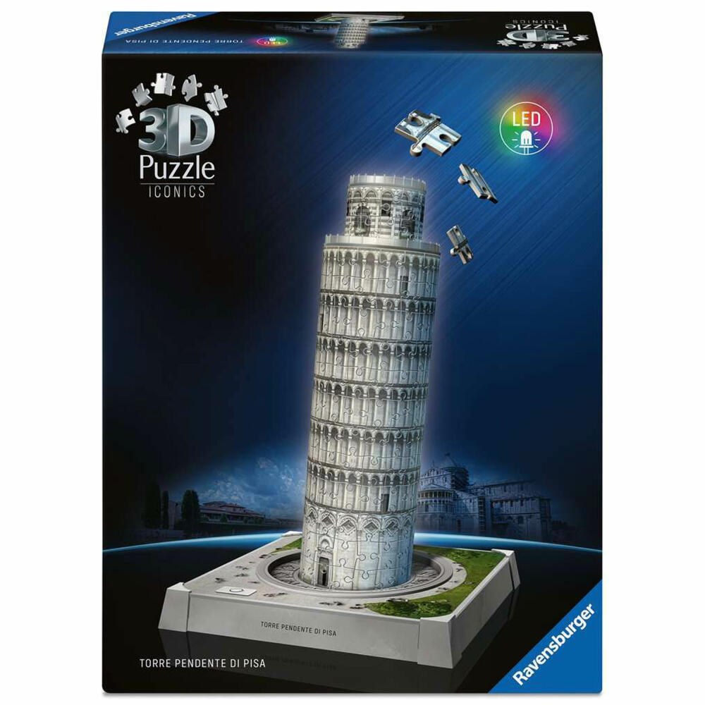 Ravensburger 3D Puzzle Iconics Schiefer Turm von Pisa - mit Licht, Bauwerke, 216 Teile, ab 8 Jahren, 12008028