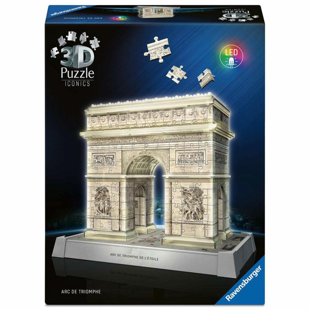 Ravensburger 3D Puzzle Iconics Triumphbogen Paris - mit Licht, Bauwerke, 216 Teile, ab 8 Jahren, 12008029