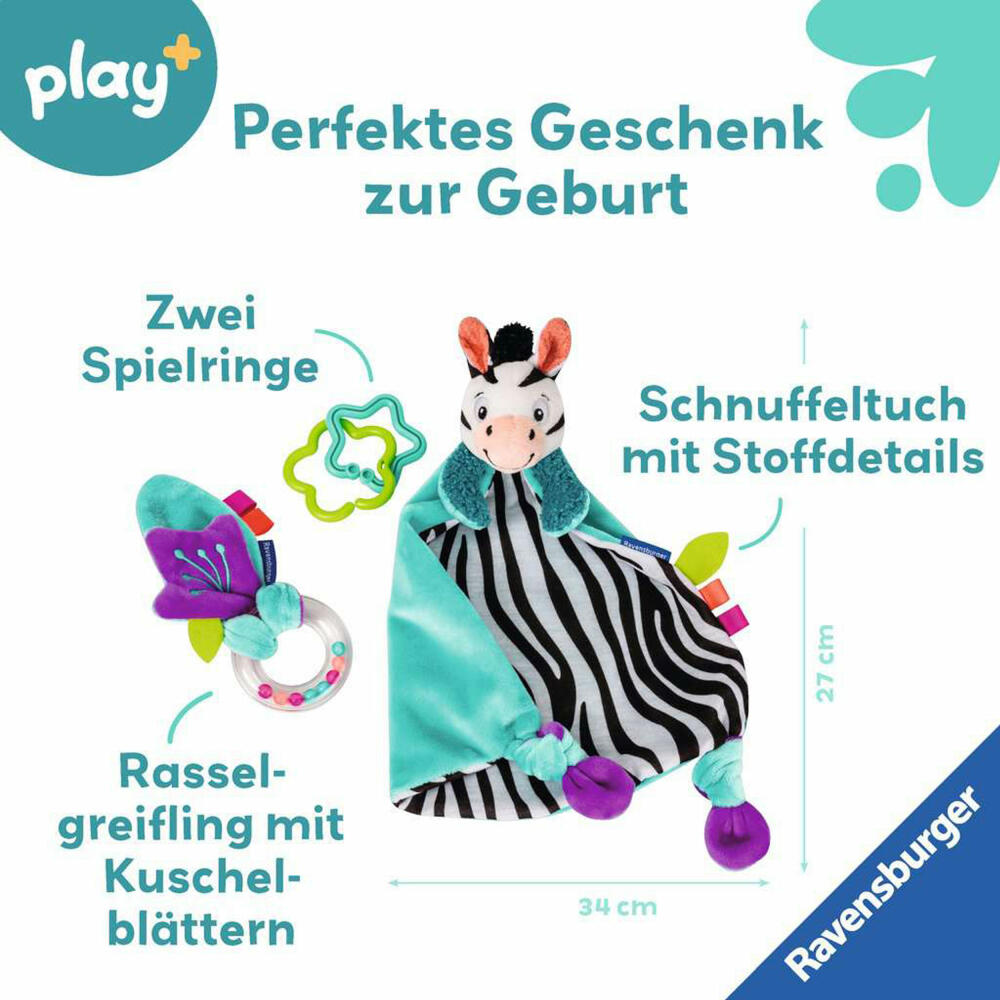 Ravensburger Play+ Fühlen, rasseln, spielen, Geschenk-Set: Zebra, Greifling, Spielzeug, Baby, 04858