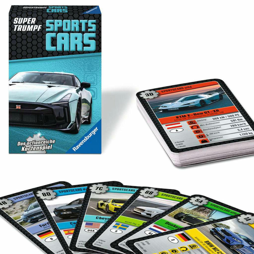 Ravensburger Supertrumpf Sport-Cars, Kartenspiel, Trumpf, Trumpfspiel, ab 7 Jahren, 20683