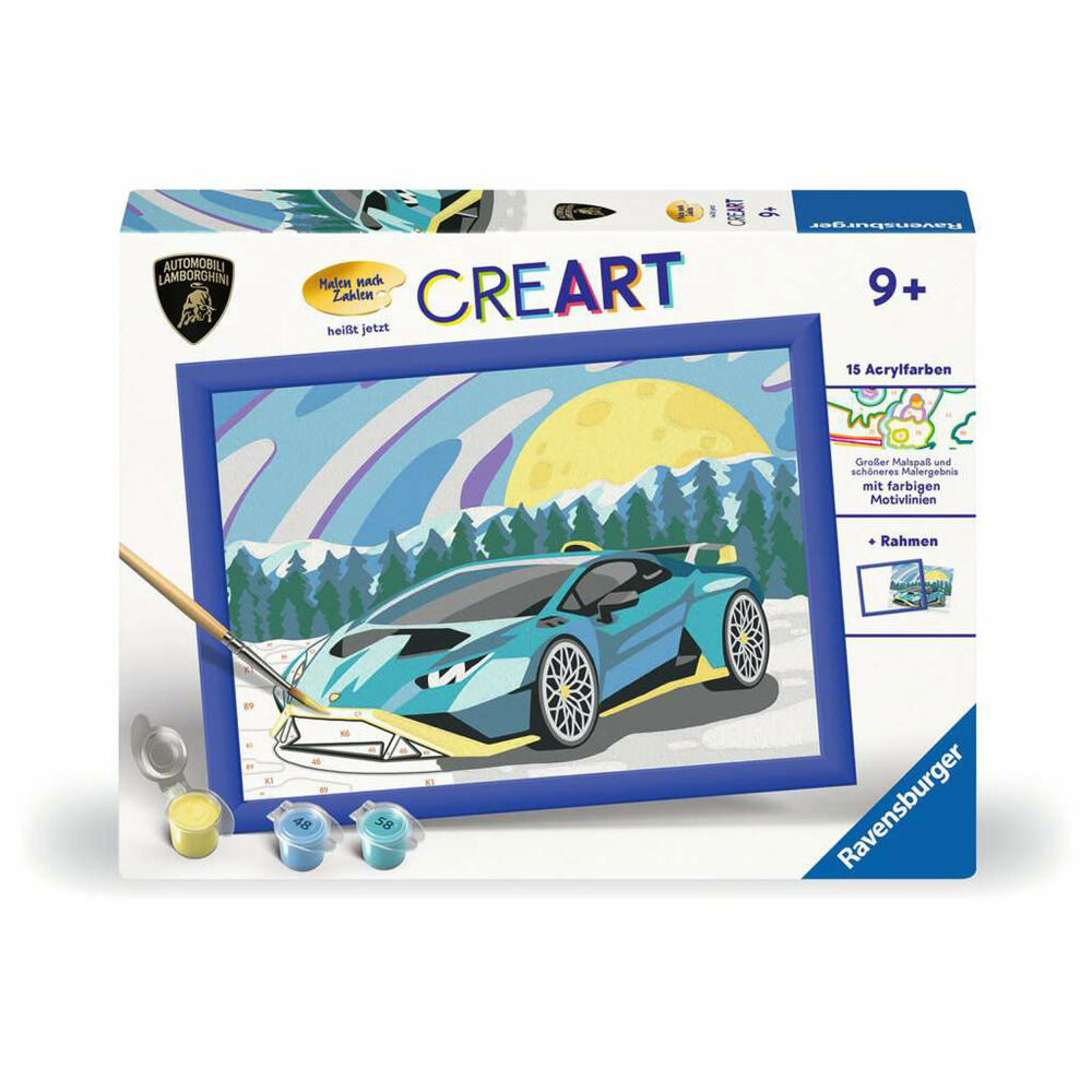 Ravensburger CreArt Blauer Lamborghini, Malen nach Zahlen, Mal-Set für Kinder, ab 9 Jahren, 23959
