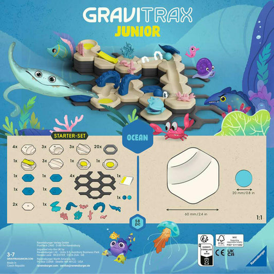 Ravensburger GraviTrax Junior Starter-Set S Ocean, Kugelbahn, Interaktives Kugelbahnsystem, ab 3 Jahren, 24584