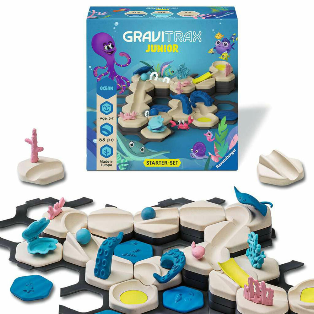 Ravensburger GraviTrax Junior Starter-Set S Ocean, Kugelbahn, Interaktives Kugelbahnsystem, ab 3 Jahren, 24584
