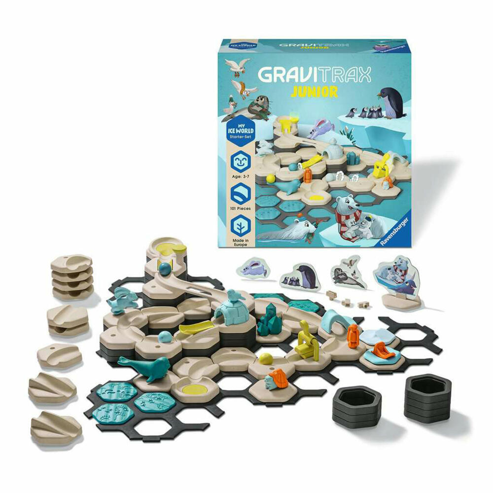 Ravensburger GraviTrax Junior Starter-Set L Ice, Kugelbahnsystem, Kugelbahn, Bausatz, ab 3 Jahren, 27060