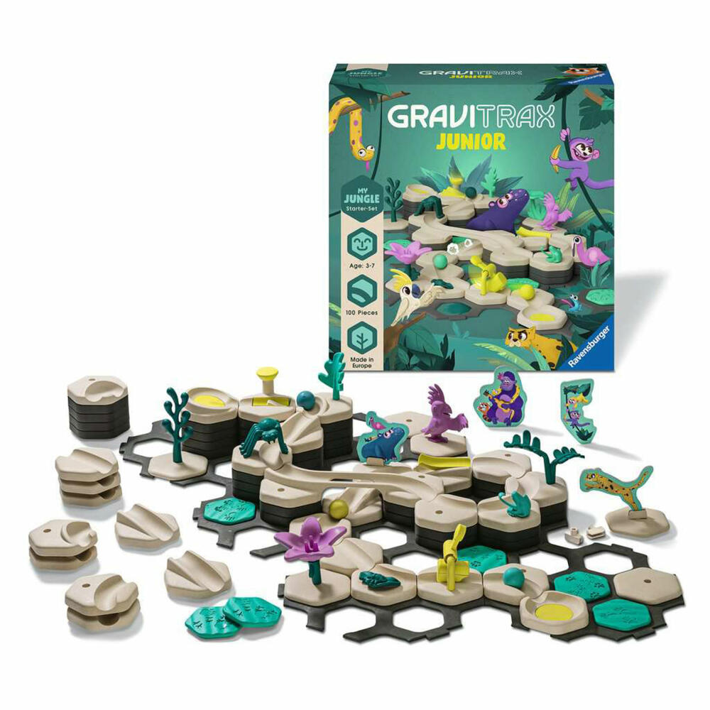 Ravensburger GraviTrax Junior Starter-Set L Jungle, Kugelbahnsystem, Kugelbahn, Bausatz, ab 3 Jahren, 27499
