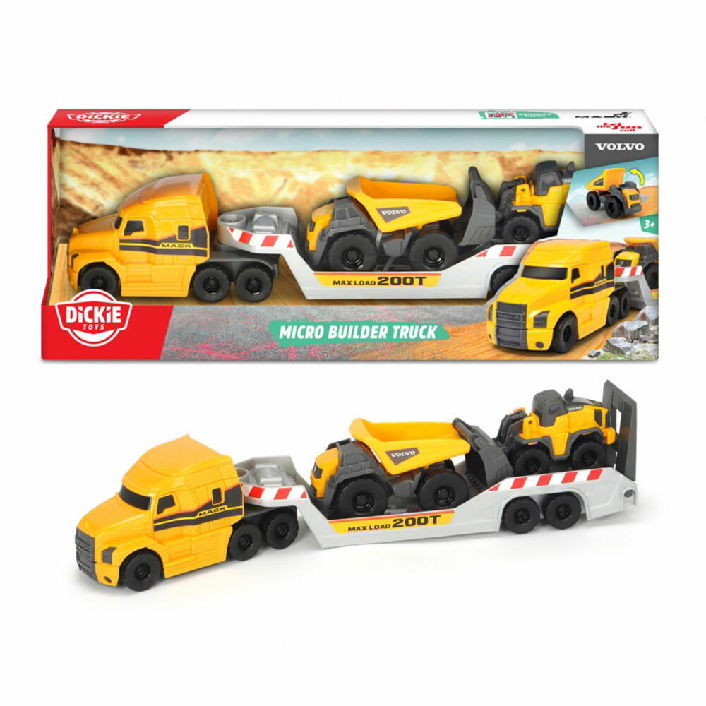 Dickie Toys Mack Mirco Builder Truck with 2 Volvo Vehicles, Toy Car, Toy, Car, 203725005