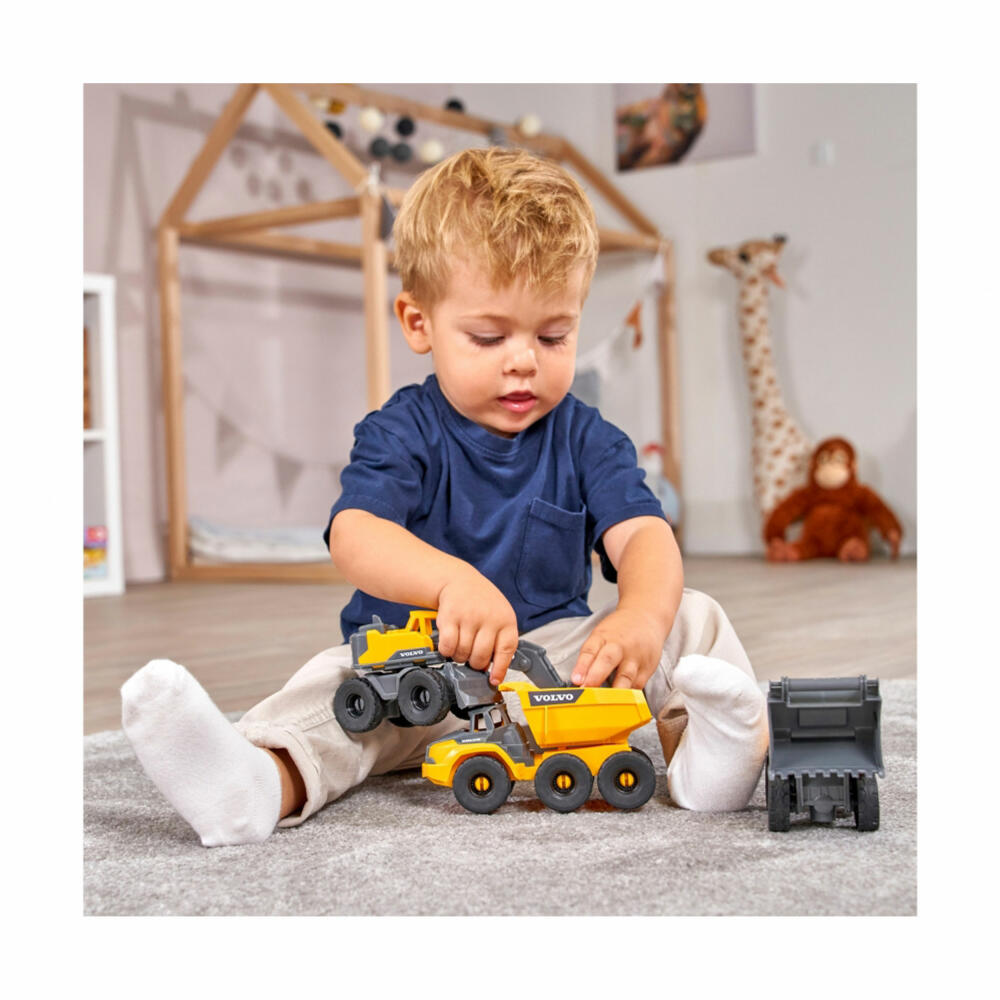 Dickie Toys Volvo Construction Set, 3-piece, excavator, wheel loader, dump truck, toy car, 203722015