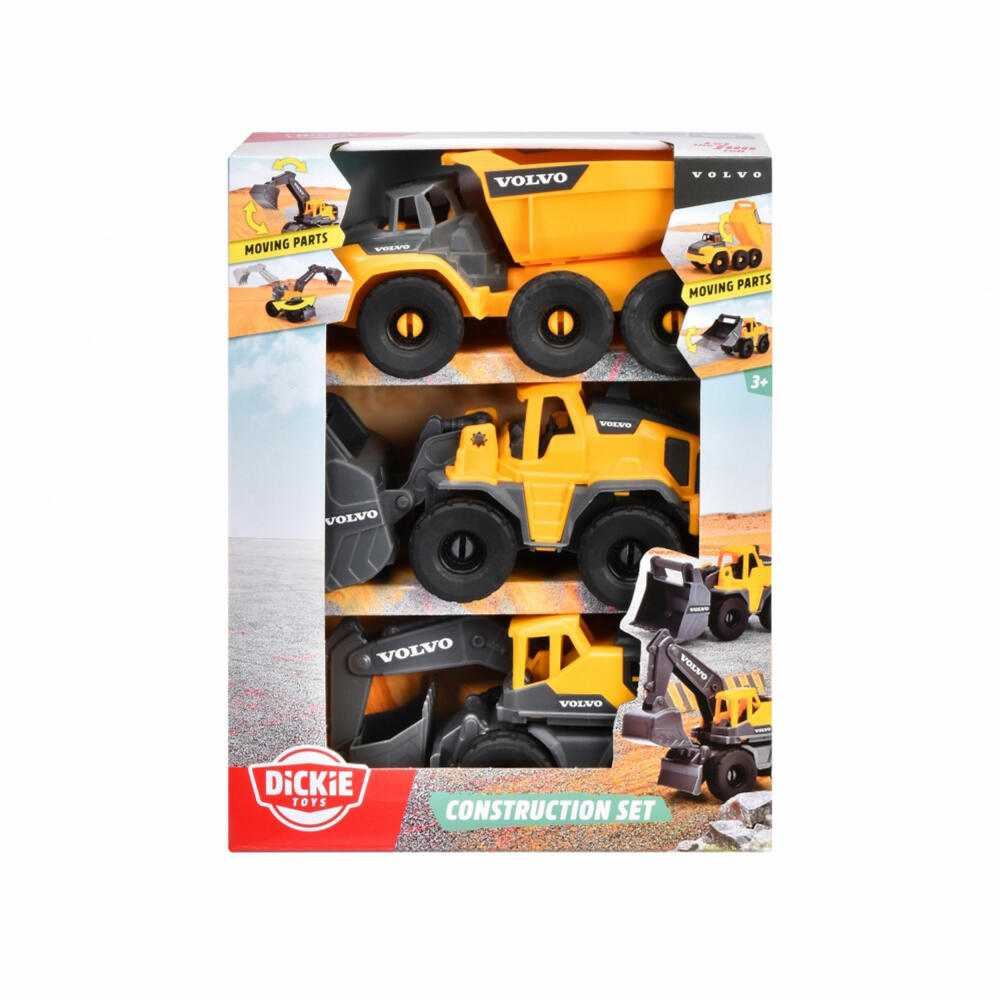 Dickie Toys Volvo Construction Set, 3-piece, excavator, wheel loader, dump truck, toy car, 203722015
