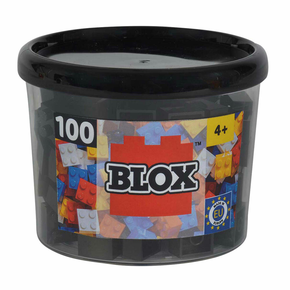 Simba Blox 100 Schwarze 4er Steine in Dose, Bausteine, Bauklötze, Kinder Spielzeug, 100 Stück, 104114114