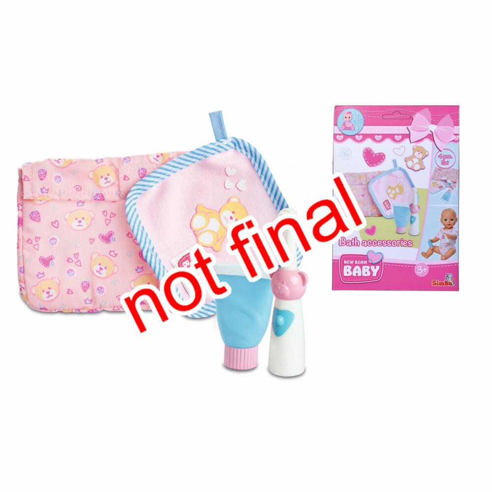 Simba New Born Baby Bath Accessories, 4 pcs., Toothbrush, Washcloth, Bag, Doll, for 38 - 43 cm Dolls, 105560055