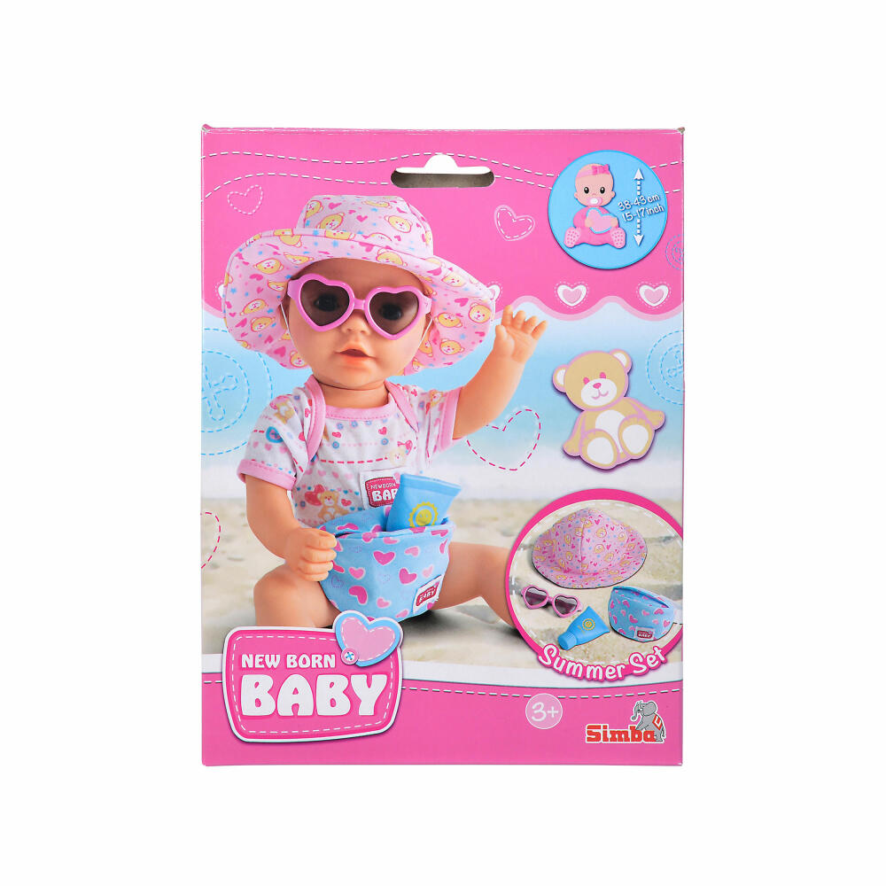 Simba New Born Baby Summer Set, 4 pcs., Summer Hat, Hat, Sunglasses, Bag, Accessories, Doll, for 38 - 43 cm Dolls, 105560005