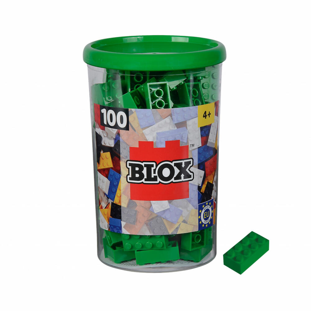 Simba Blox 100 Grüne 8er Steine in Dose, Bausteine, Klemmbausteine, Spielzeug, kompatibel mit bekannten Spielsteinen, 100 Stück, 104114542