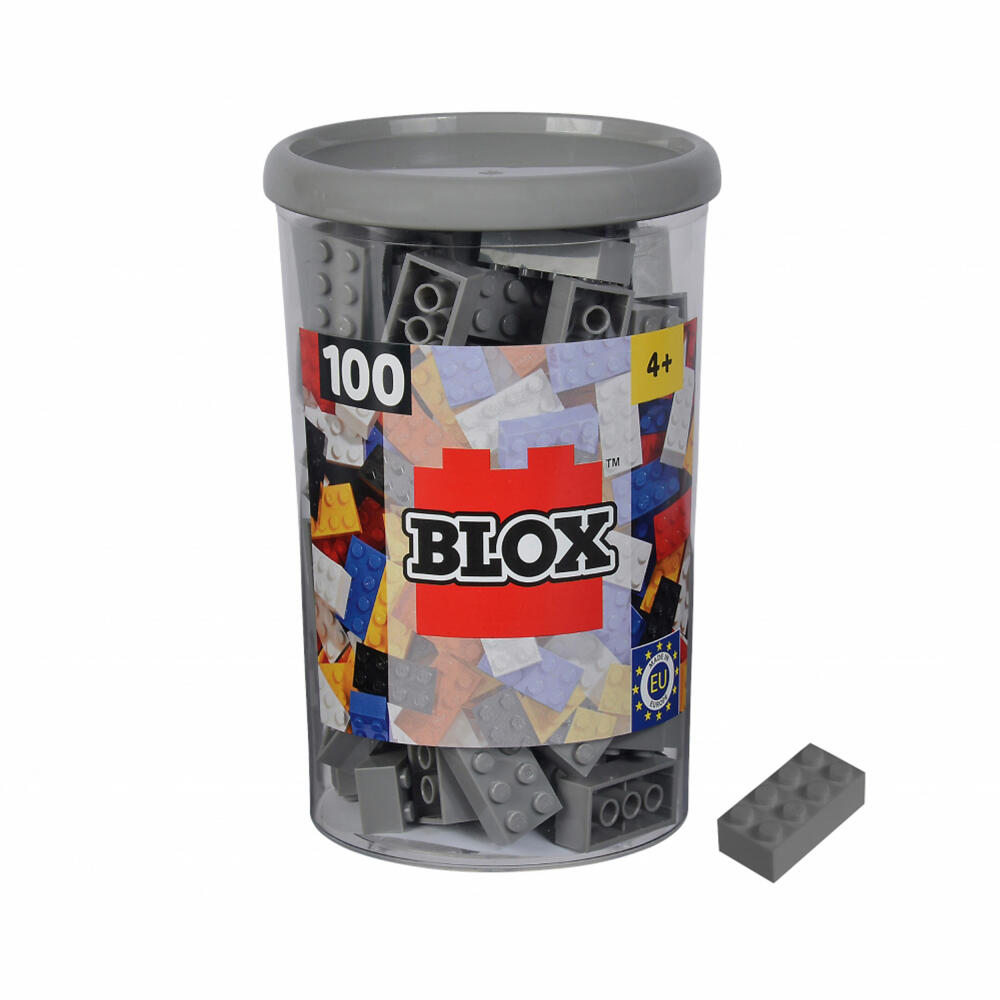 Simba Blox 100 Graue 8er Steine in Dose, Bausteine, Klemmbausteine, Spielzeug, kompatibel mit bekannten Spielsteinen, 100 Stück, 104114544