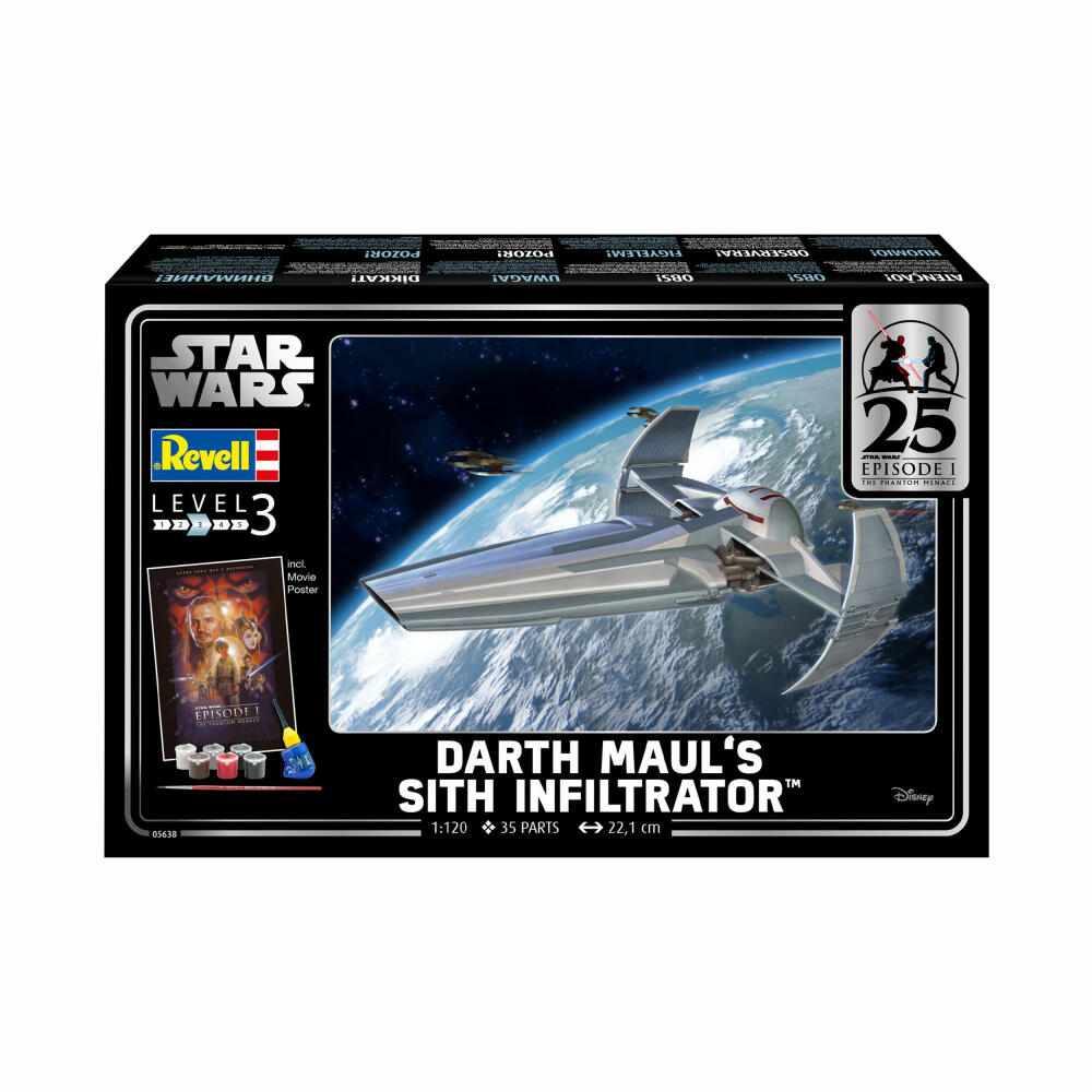 Revell Star Wars Modellbausatz Geschenkset Darth Maul Sith Infiltrator, Raumschiff, 35 Teile, 1:120, 05638