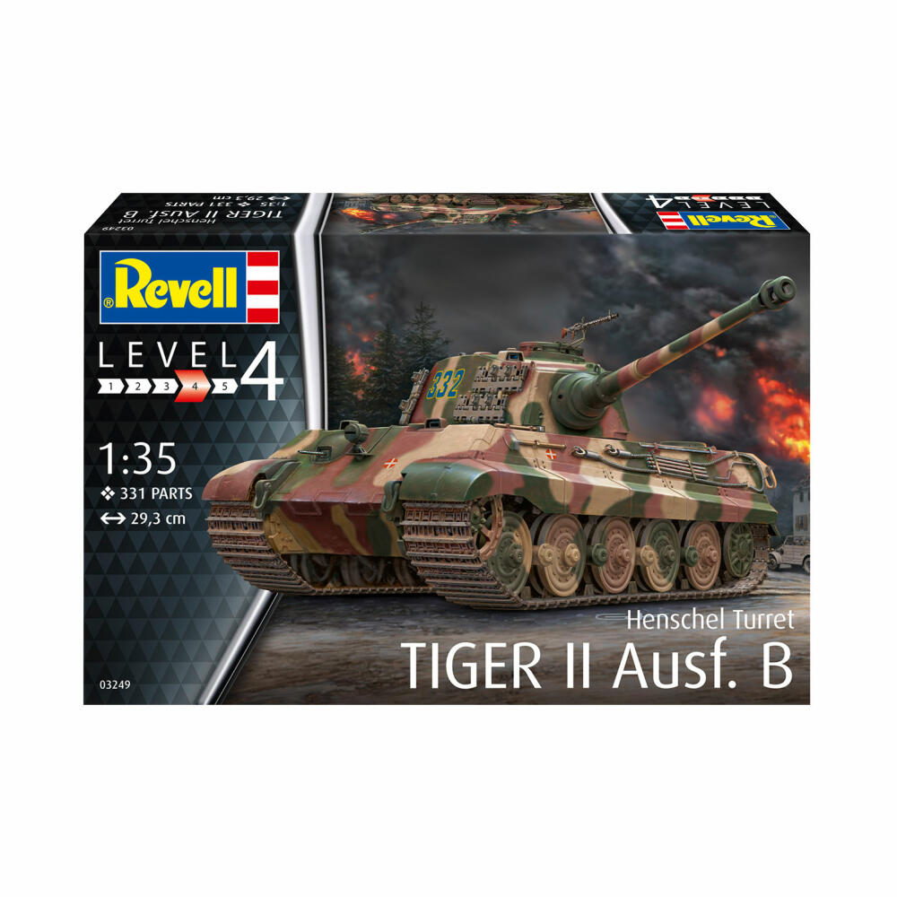 Revell Panzer-Modellbausatz Tiger II Ausf.B mit Henschel Turm, Panzerkampfwagen, 331 Teile, 1:35, 03249