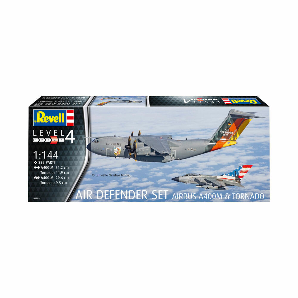 Revell Flugzeug-Modellbausatz Air Defender Set - Airbus A400M & Tornado, 223 Teile, 1:144, 03789