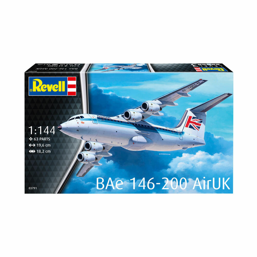 Revell Flugzeug-Modellbausatz BAe 146-200 AirUK, 63 Teile, 1:144, 03791