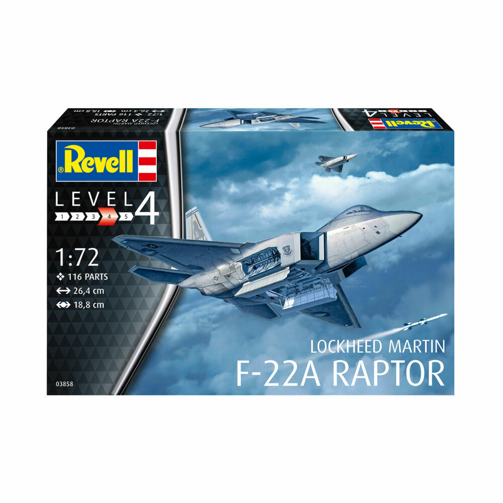 Revell Flugzeug-Modellbausatz Lockheed Martin F-22A Raptor, 116 Teile, 1:72, 03858