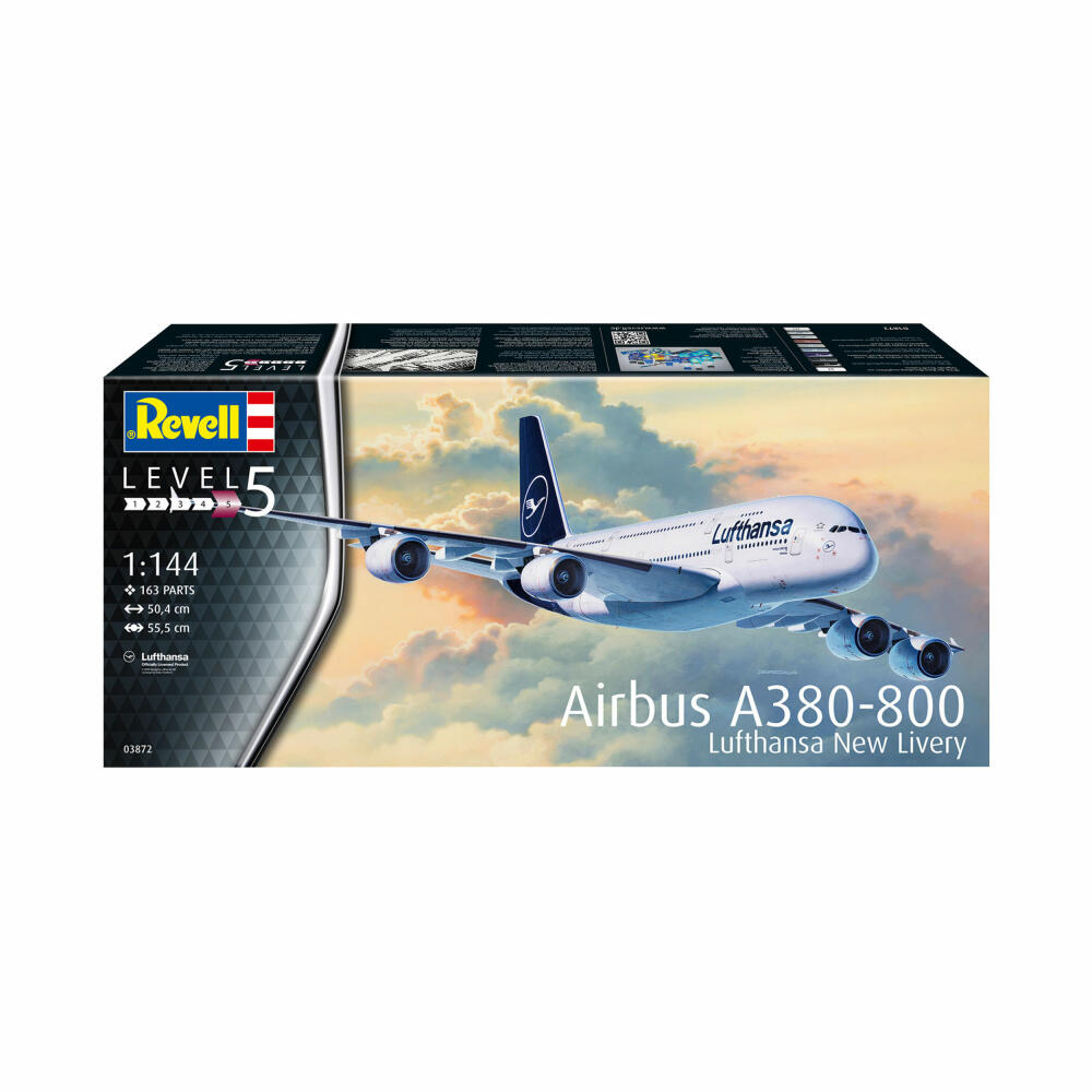 Revell Flugzeug-Modellbausatz Airbus A380-800 Lufthansa New Livery, 163 Teile, 1:144, 03872