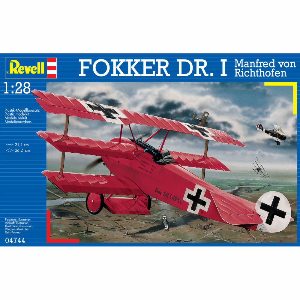 Revell Flugzeug-Modellbausatz Fokker Dr.1 Manfred von Richthofen, Dreidecker, Roter Baron, 66 Teile, 1:28, 04744