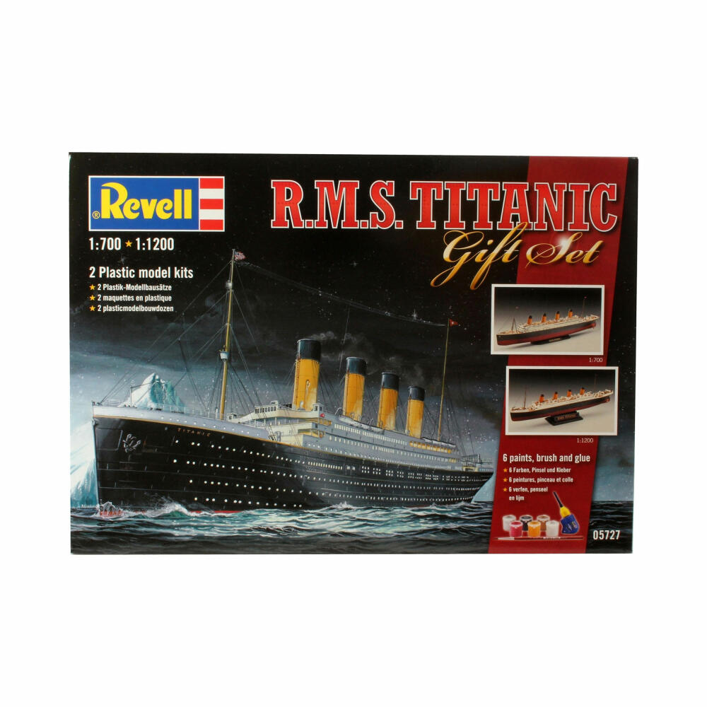 Revell Schiff-Modellbausatz Geschenkset R.M.S. Titanic, Kreuzfahrtschiff, 172 Teile, 1:700 & 1:1200, 05727