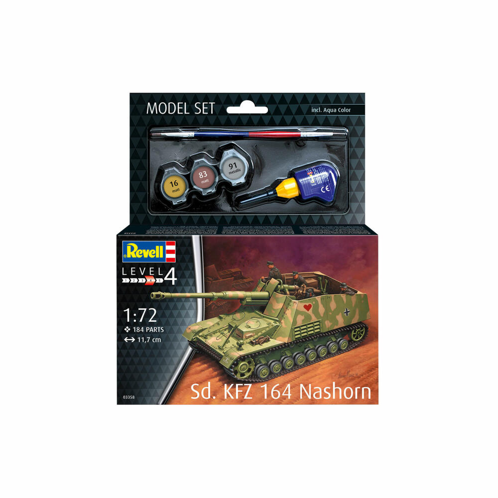 Revell Panzer-Modell-Set Sd.Kfz. 164 Nashorn, Militär, WW2, 184 Teile, 1:72, 63358