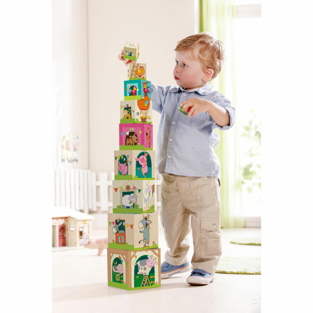 HABA Stacking Cubes In the Countryside, 10 pcs., Stacking Games, Children's Games, Toys, 5879