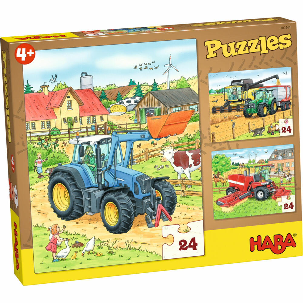 HABA Puzzles Tractor and Co., Children's Puzzle, Puzzle, Children, from 4 years, 3 x 24 pieces, 1300444001