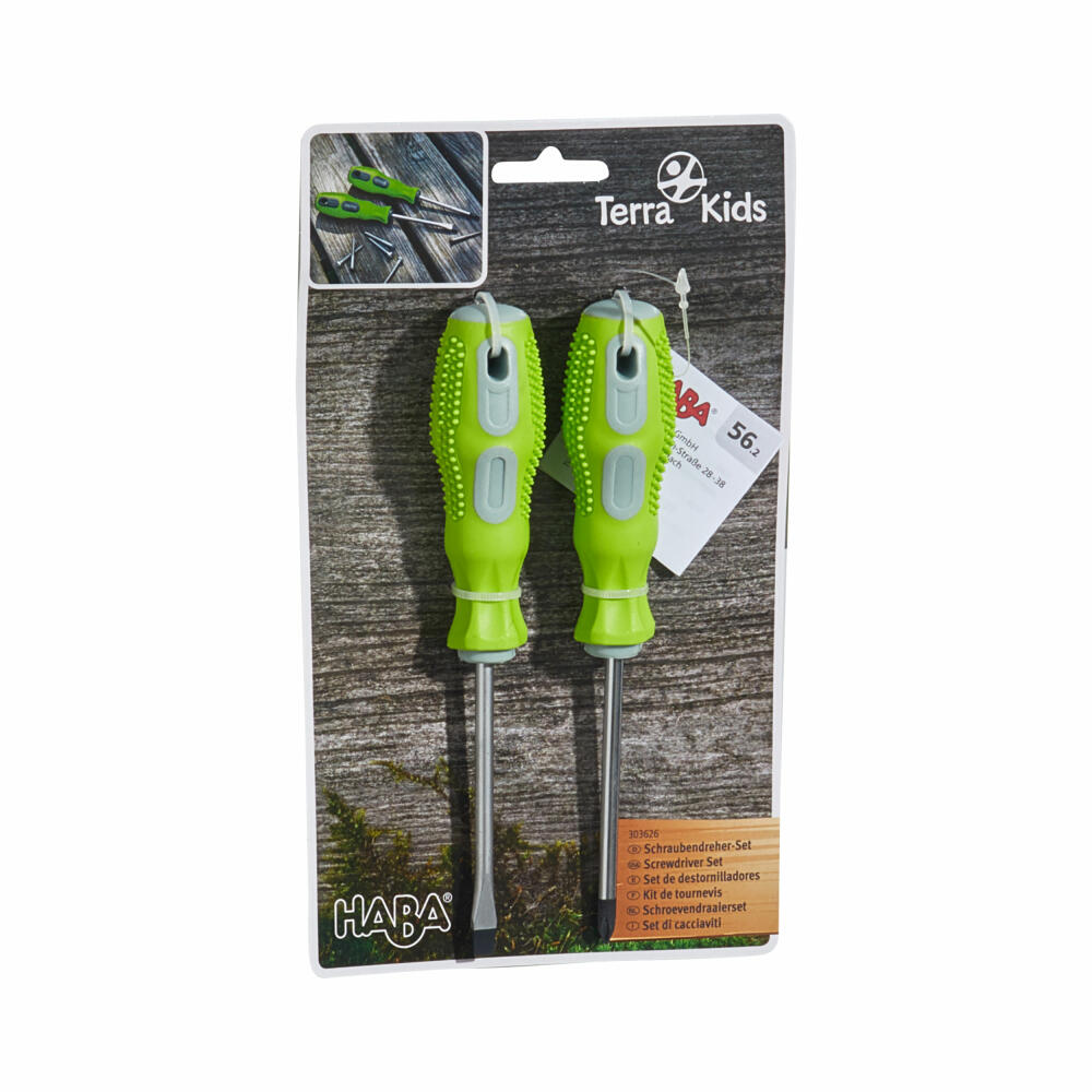 HABA Terra Kids Schraubendreher-Set, 2-tlg., Kreuzschraubendreher, Schlitzschraubendreher, Kinder, Werkzeug, ab 6 Jahren, 1303626001