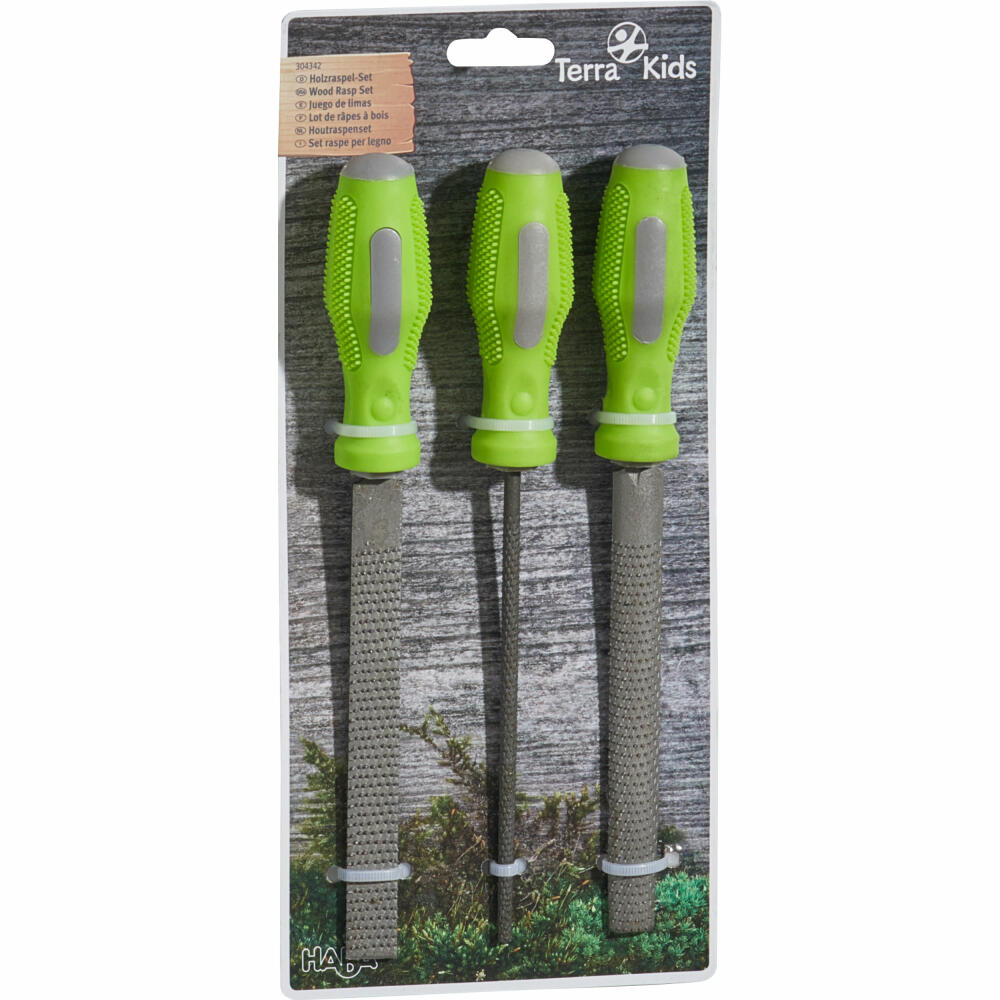 HABA Terra Kids Holzraspel-Set, 3-tlg., Raspeln, Werkzeug, Kinder, ab 6 Jahren, 1304342001