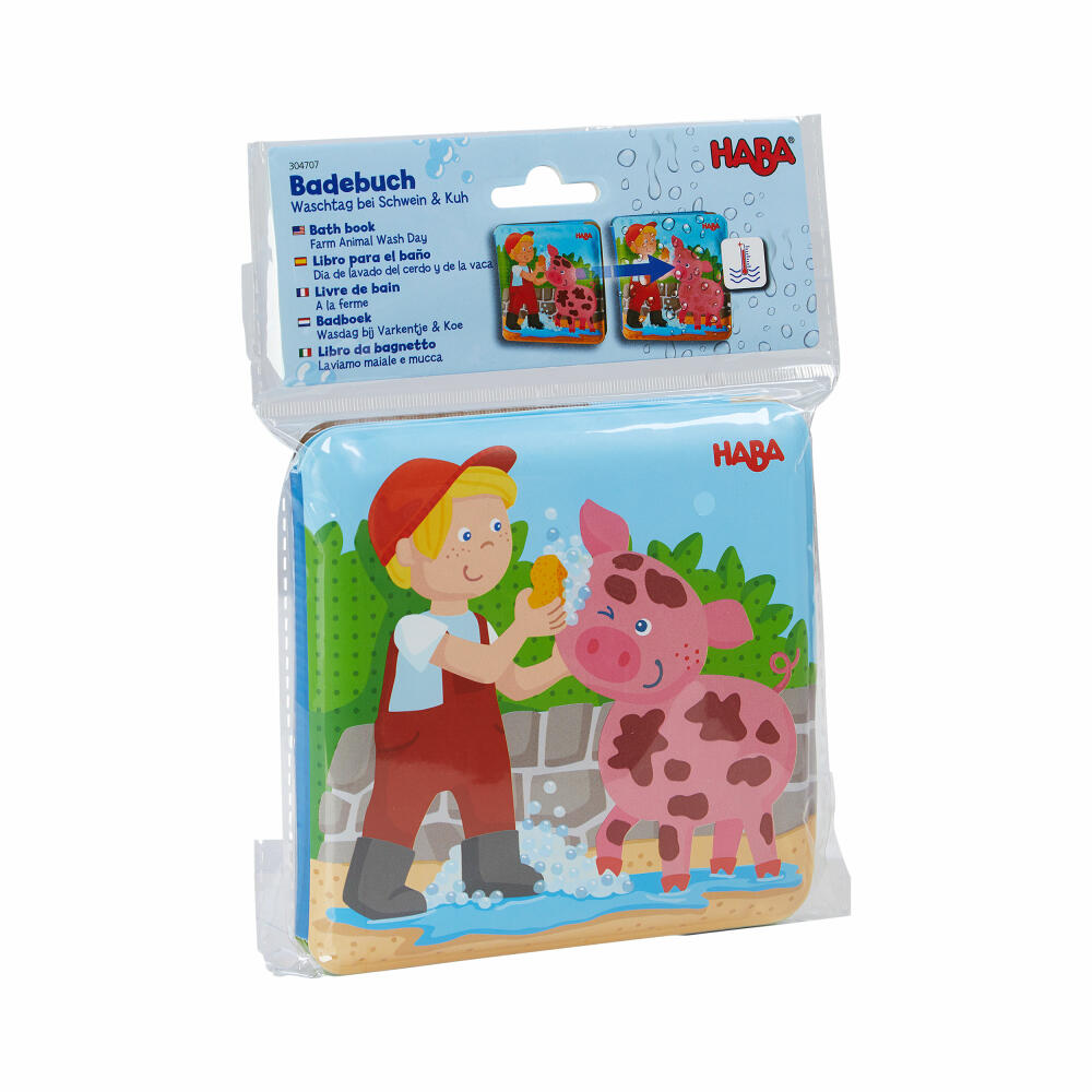 HABA Bath Book Washing Day at Pig & Cow, Bath Toy, Play Book, Children, Toys, from 18 Months, 2011705001