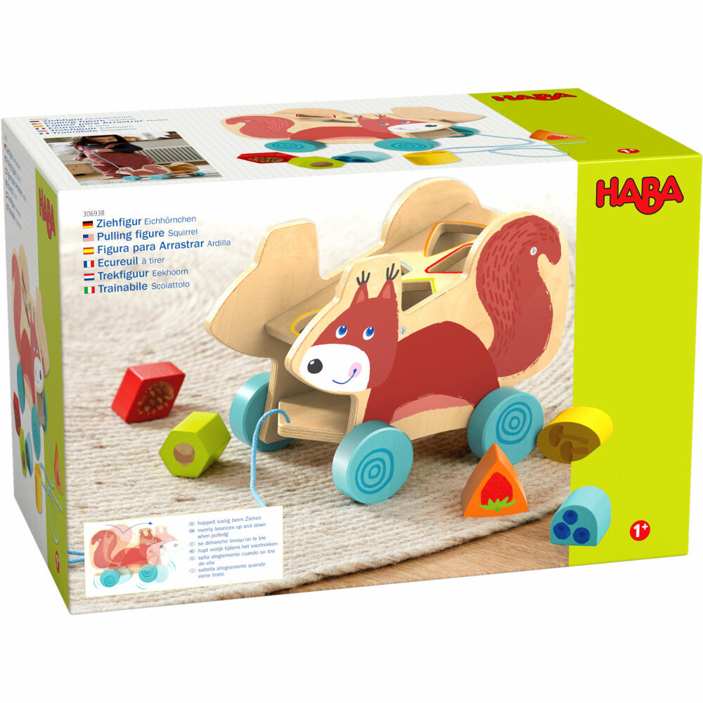 HABA Pull-along figure squirrel, pull-along toy, pull-along animal, toy, from 12 months, 1306938001