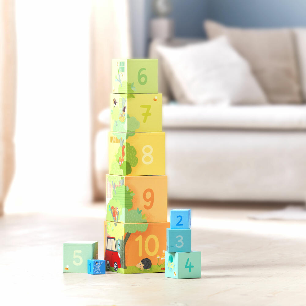 HABA Stapelwürfel Mein Zuhause, Stapelspiel, Stapelturm, Stapelspielzeug, ab 12 Monaten, 2010937001