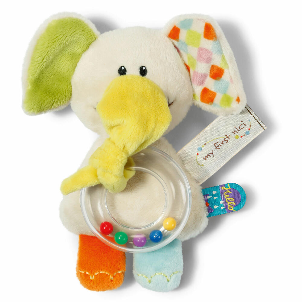 NICI Ringrassel Elefant Dundi, Rassel, Greifspielzeug, Plüsch, Polyester, Bunt, 39712