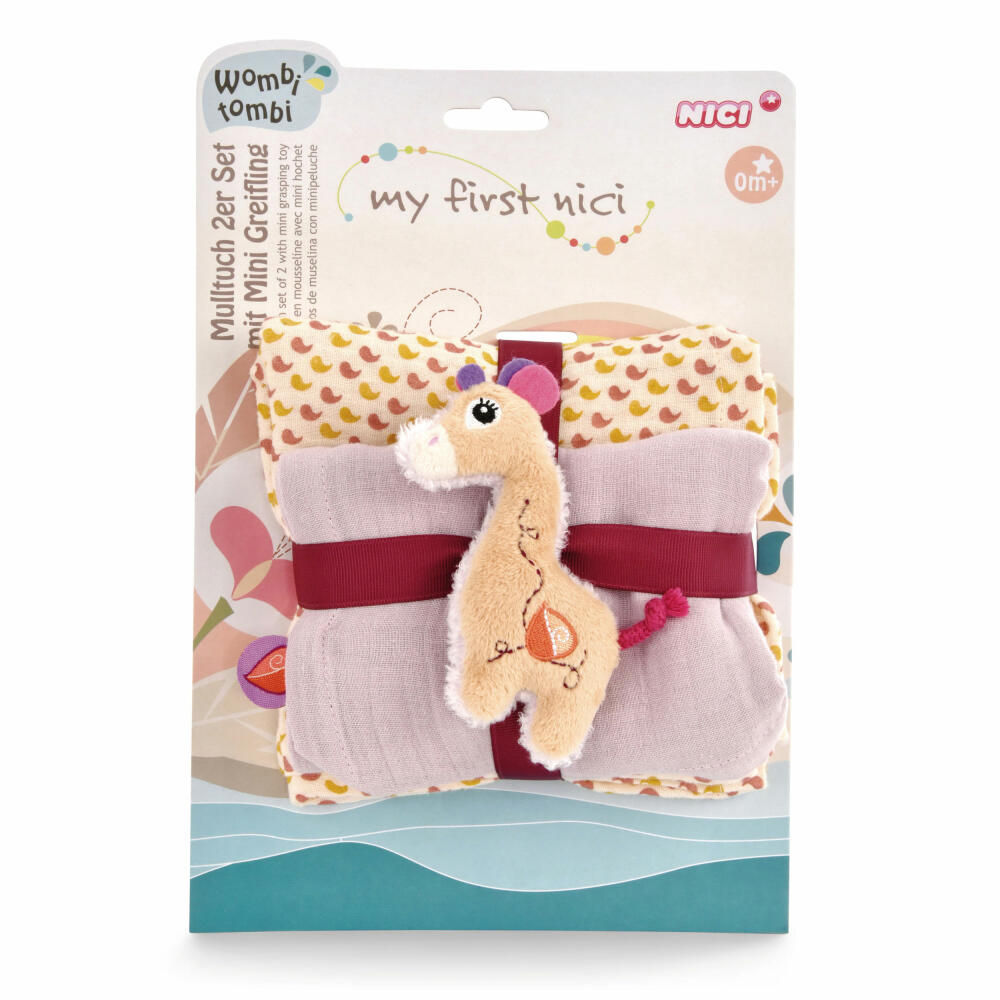 NICI My First NICI Mulltuch mit Greifling Giraffe Sasuma, 3-tlg., Greifspielzeug, Spucktuch, Mulltücher, 48045