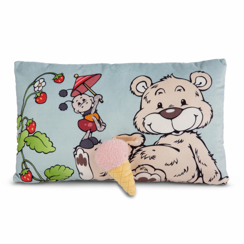 NICI Green Klassik Bär Kissen Bär Bendix mit 2D Eis, Kopfkissen, Kuschelkissen, Dekokissen, 43 x 25 cm, 49448