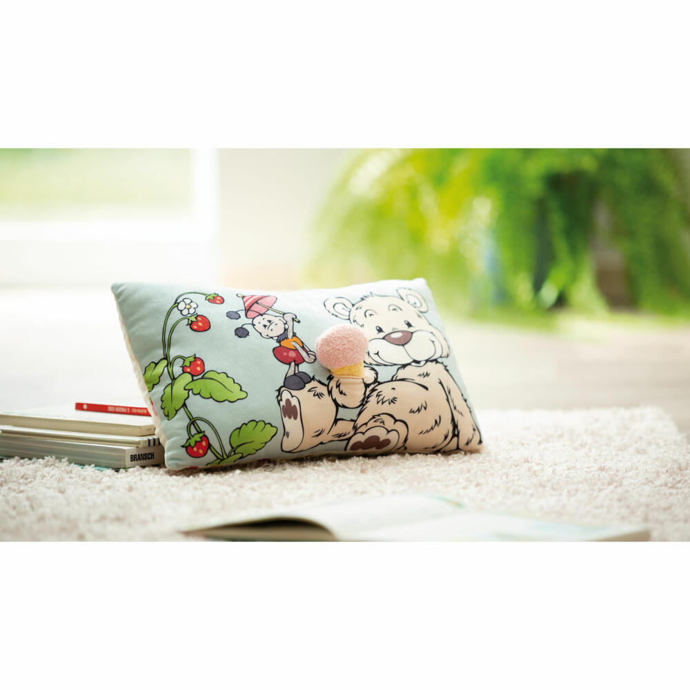 NICI Green Klassik Bär Kissen Bär Bendix mit 2D Eis, Kopfkissen, Kuschelkissen, Dekokissen, 43 x 25 cm, 49448