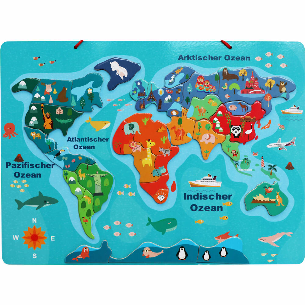 Spielmaus Holz Magnet-Tier Weltkarte 40x30cm, 60497575