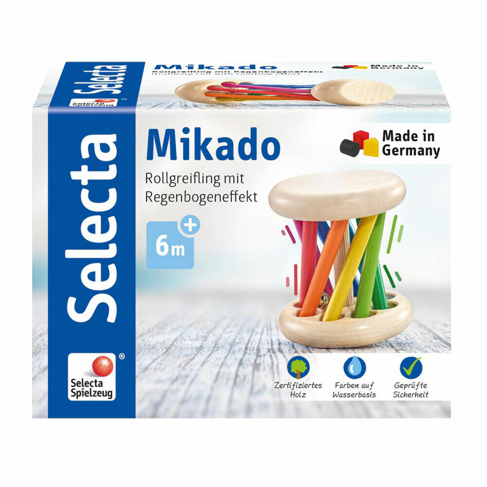 Selecta Spielzeug Mikado Greifling, Rassel, Babyspiel, Babyspielzeug, Holz, 8.5 cm, 61034