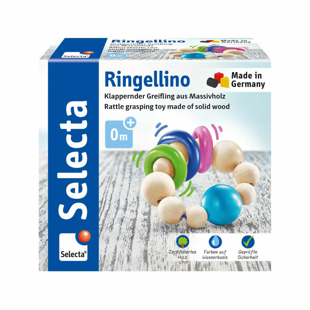 Selecta Ringellino, rattling grasping toy, grasping ring, grasping toy, wooden toy, 8.5 cm, 61070