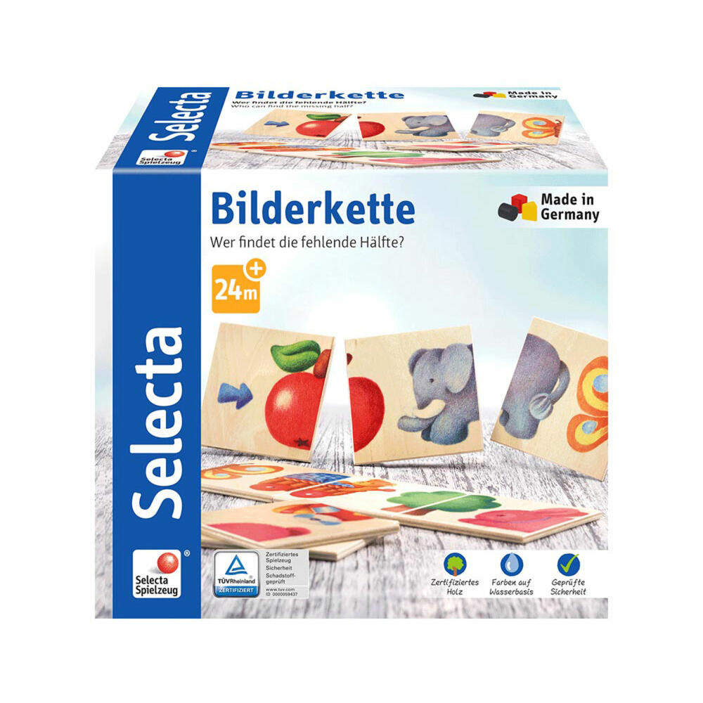 Selecta Spielzeug Bilderkette Legespiel, 8-tlg., Bilder Kette, Kleinkindspiel, Kleinkindspielzeug, Holz, 10 cm, 62006