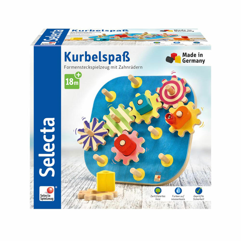 Selecta Spielzeug Kurbelspaß, Steck Spiel, Motorik, Kleinkindspiel, Kleinkindspielzeug, Holz, 20.5 cm, 62011