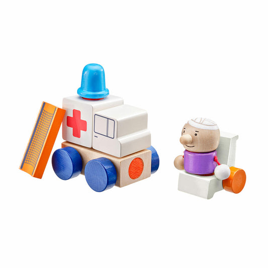 Selecta Klettini Krankenwagen, Klett-Stapelspielzeug, Bauklötze, Bausteine, Klett, Holz, Bunt, 7-tlg., 62081