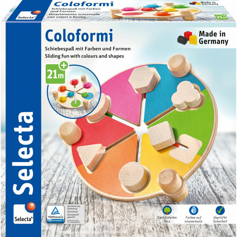 Selecta Coloformi, Schiebespaß mit Farben und Formen, Schiebespiel, Motorikspiel, Motorikspielzeug, 62083