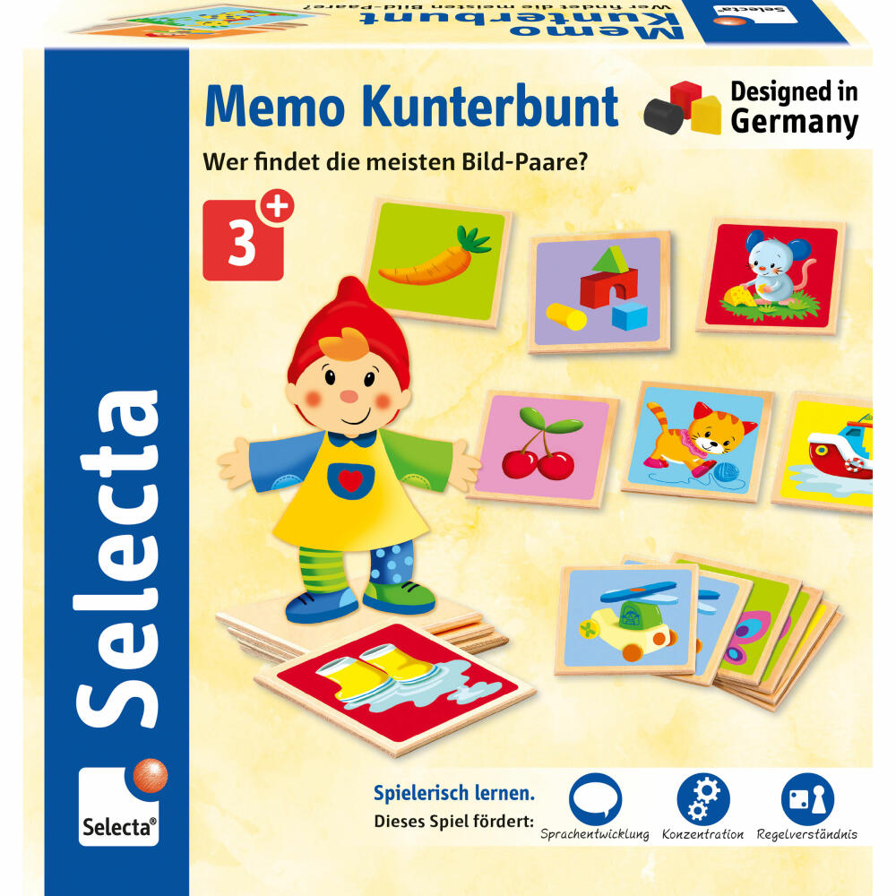Selecta Memo Kunterbunt, memo game, memory game, search game, children's game, from 3 years, 36 pieces, 63025