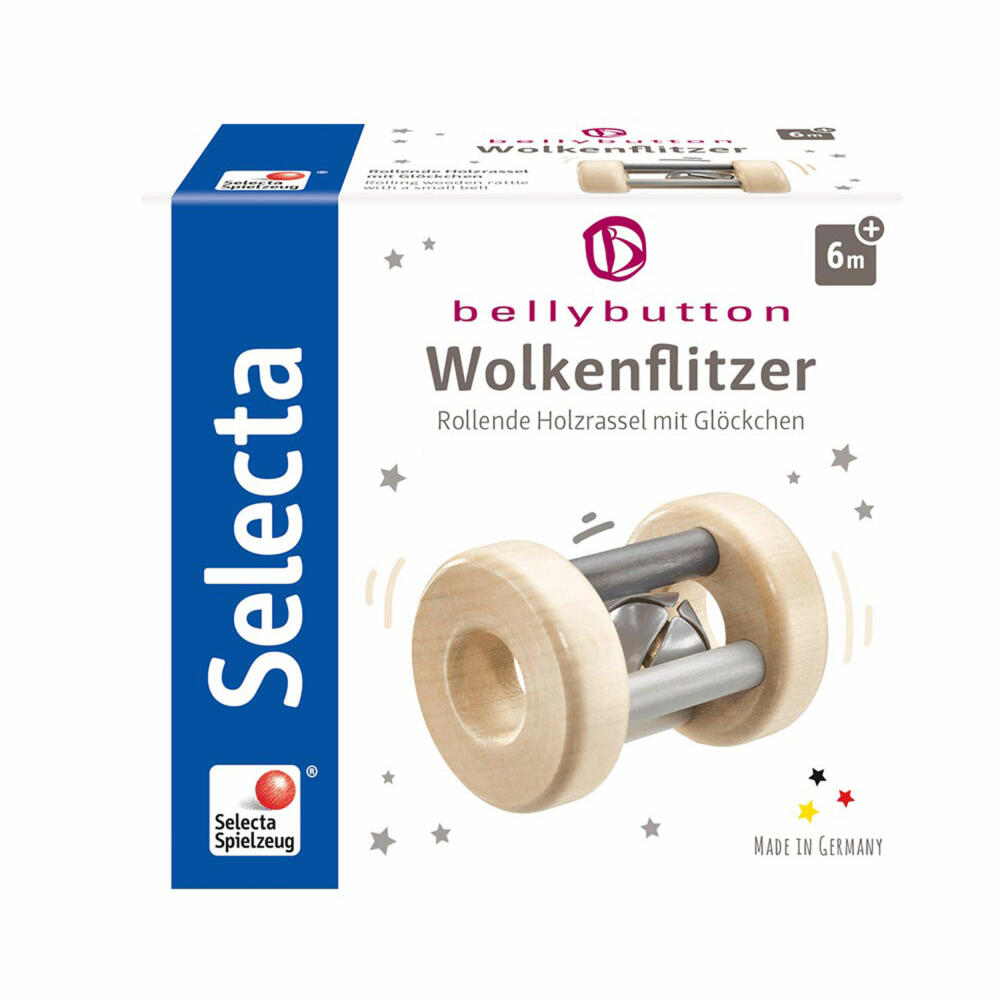 Selecta Spielzeug Wolkenflitzer, Rassel, Kleinkindspiel, Kleinkindspielzeug, Holz, Grau, 6 cm, 64003