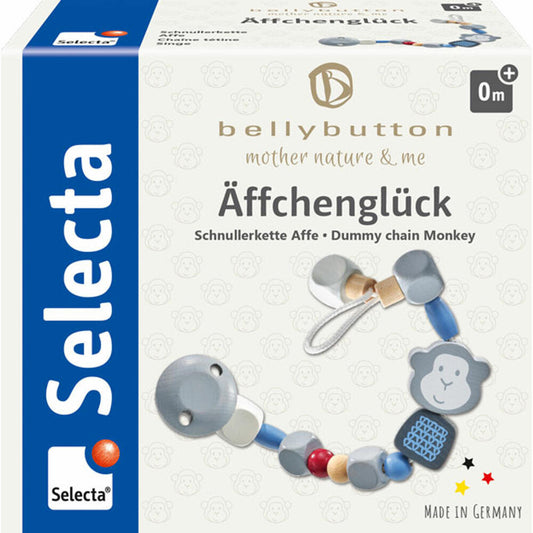 Selecta bellybutton Äffchenglück pacifier chain, pacifier chain, pacifier strap, pacifier clip, blue, 22 cm, 64024