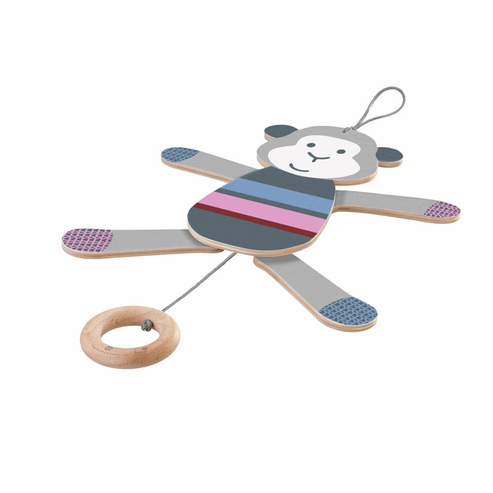 Selecta bellybutton fidget monkey, jumping jack monkey, movable figure, wooden toy, 26 cm, 64027